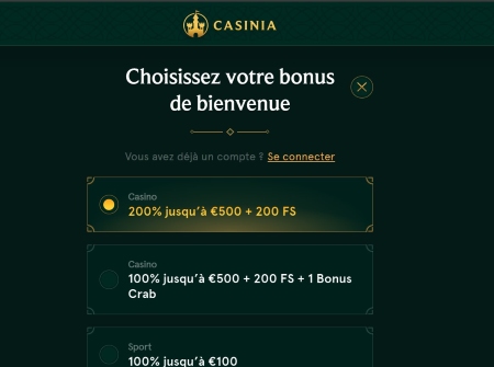 notre bonus exclusif casinia
