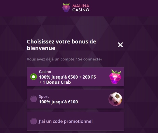 Le bonus de bienvenue : 100% jusqu'à 500€