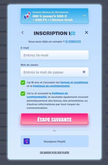 l'inscription et le bonus