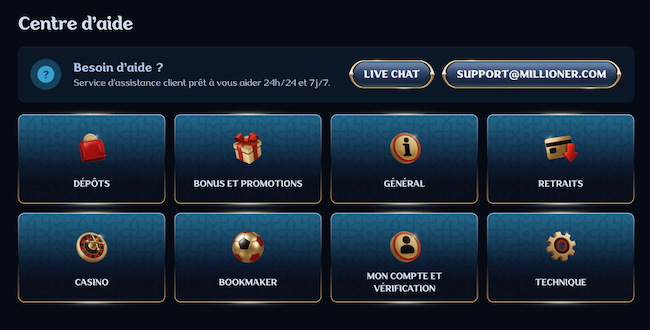 centre d'aide Millioner